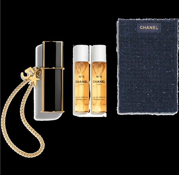 Chanel No. 5 Eau de Parfum (Classic) in a travel bag. More details.