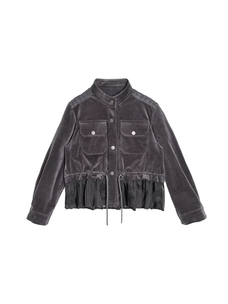 Knitted patchwork washing corduroy jacket-25WRJ209U