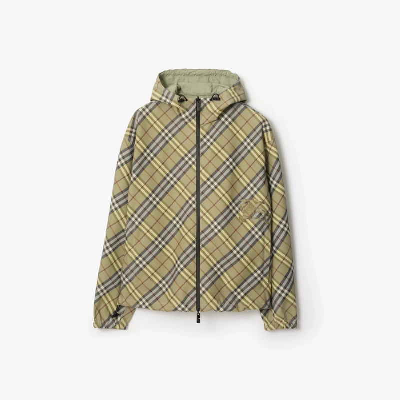 Double-sided and double-pierced plaid hooded coat