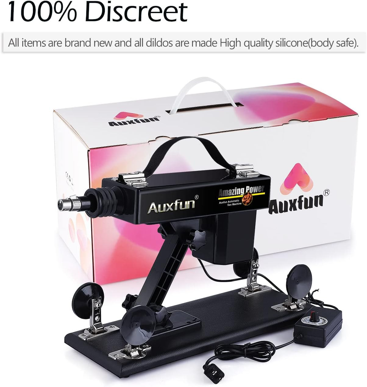 Sex machine with realistic dildo, Female sex machine with 3 XLR connectors, Male thrusting sex machine, Adult toy, Sex toy with 8 accessories.