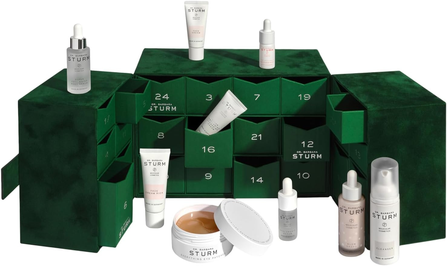 Dr. Barbara Sturm Christmas Advent Calendar (valued at $1,863), 24-piece skincare gift set, full deluxe miniature set, exclusive Glow Drops, Dr. Barbara Sturm luxury skincare products.