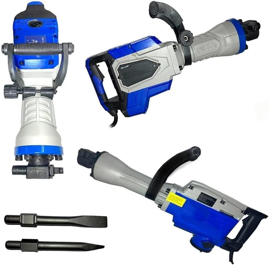 Professional Electric Demolition Hammer Drill, 1600W Corded Power Tool with 1400 RPM, 35J Impact Force, Blue and Gray, Carrying Case and Bits Included