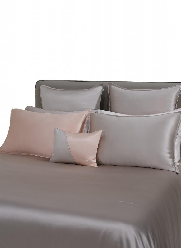 SILKY MIRACLE Two-color plus king-size double bed set-Galaxy Grey/Nude.