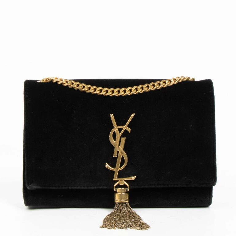 Saint Laurent Black Velvet Kate Tassel Bag