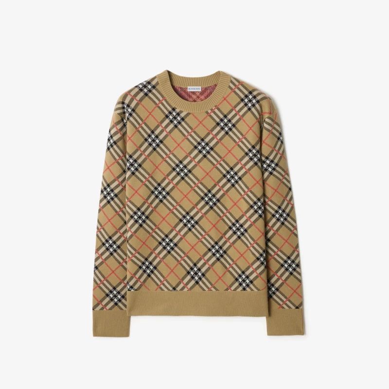 Checkered cotton-wool blend knit sweaterCheckered cotton-wool blend knit sweater